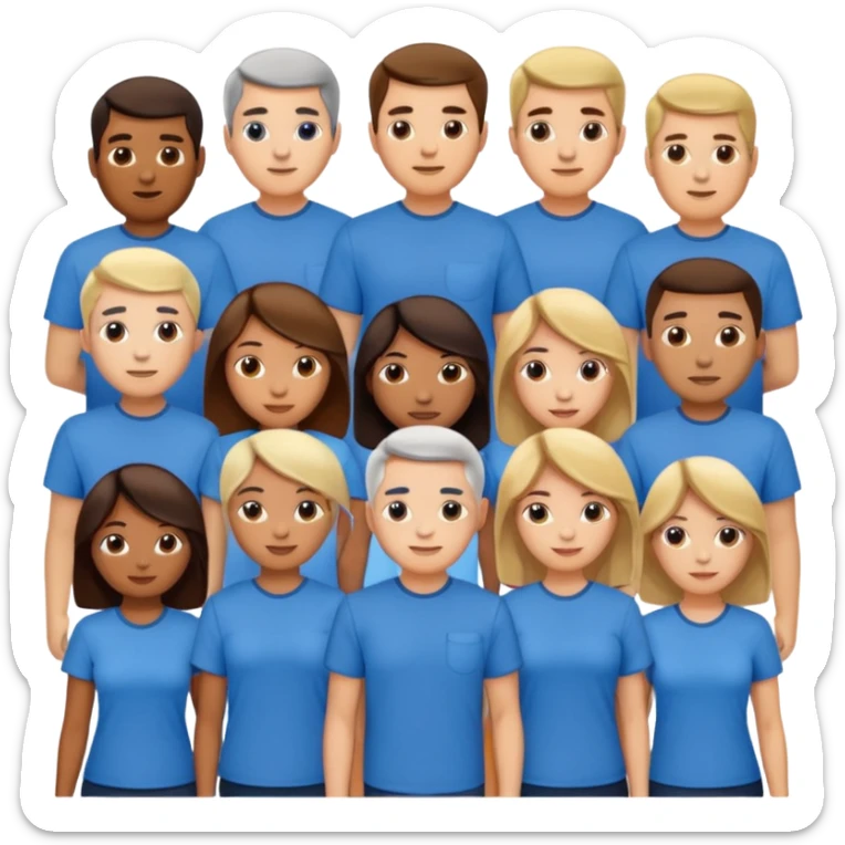 CREA UN EMOJI DE 7 PERSONAS HOMBRES Y MUJERES, CON CAMISA AZUL  sticker