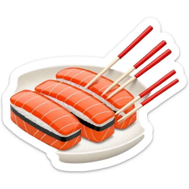 Japanese cuisine humanless avatar in minimalist emoji-style illustration. Sushi and chopsticks, clean lines, red white colors, flat design, calm and modern. sticker