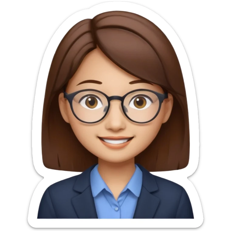 asian female accountant with eyeglasses, round face, brown hair, no tie sticker