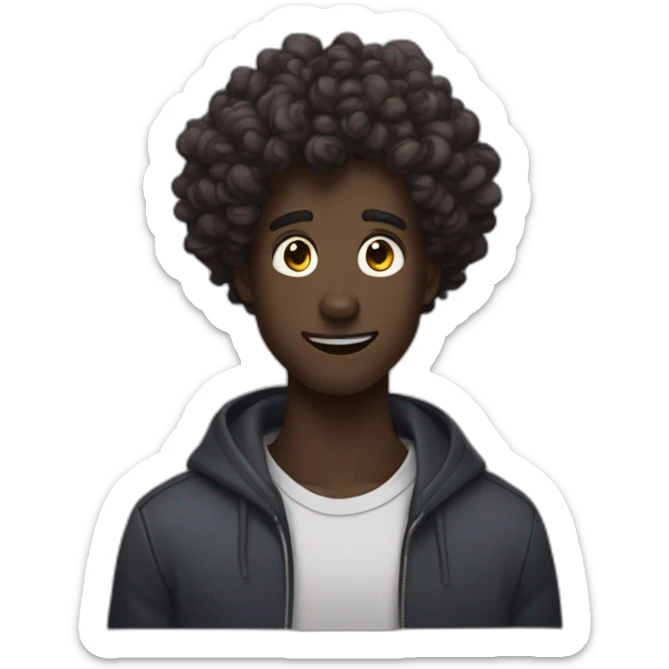dark skinned guy with curly hair saying HUH?!(like shocked) make it as a discord emote like make it just the face and make it cartoonish sticker