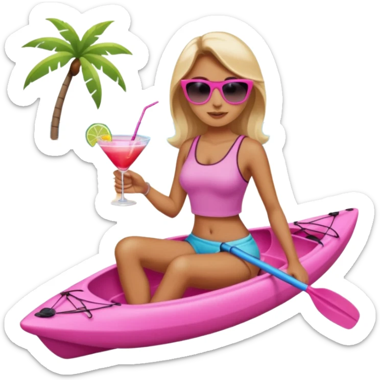 Female in pink kayak with cocktail in hand at the beach sticker