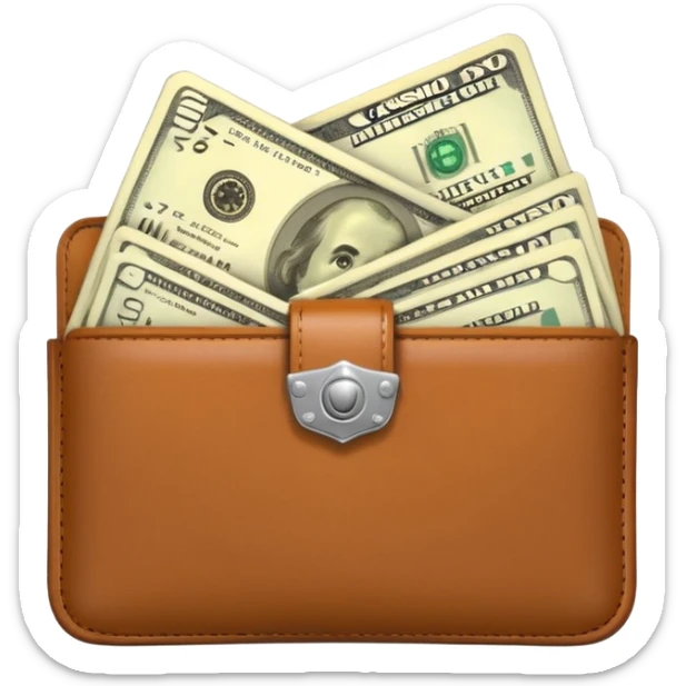 Aviator money emoji, wallet full of cash, casino vibe, premium 3D emoji style, clean, no background
 sticker