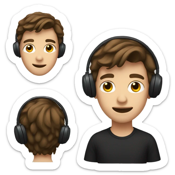 A BOY WITH BROWN HAIR AND A FAIR SKIN WEARING BLACK HEADPHONES sticker