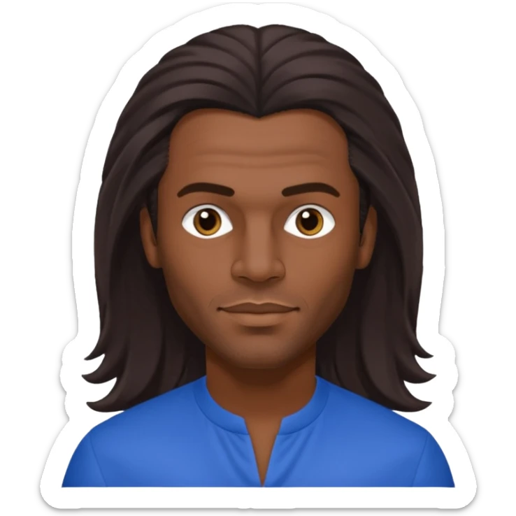 Fabrice Morvan, French Singer (b.1966) with dark skin, long brown hair, blue outfit sticker