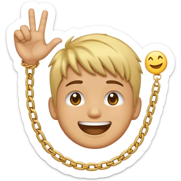 Smiling emoji with a gold chain and a takuache haircut throwing up shakas sticker