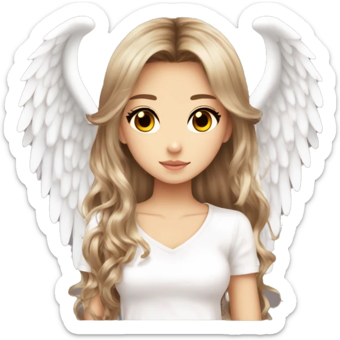 hime gyaru girl, angel wings, halo, white top, long brown beautiful hair  sticker