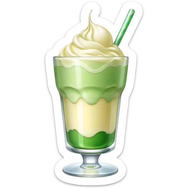 Japanese cream soda green on a glass with ice ice cream vanilla 1 scoop on top sticker
