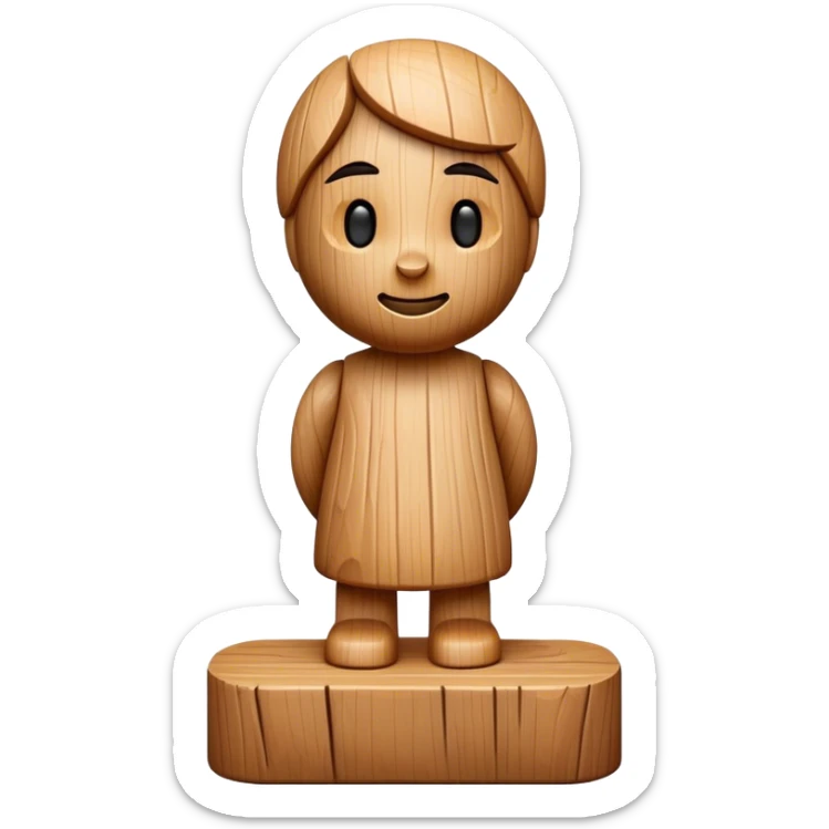 Wooden sculpture, carved wooden figure, chisel and mallet, natural wood texture, minimalistic style, clean lines, transparent background. sticker