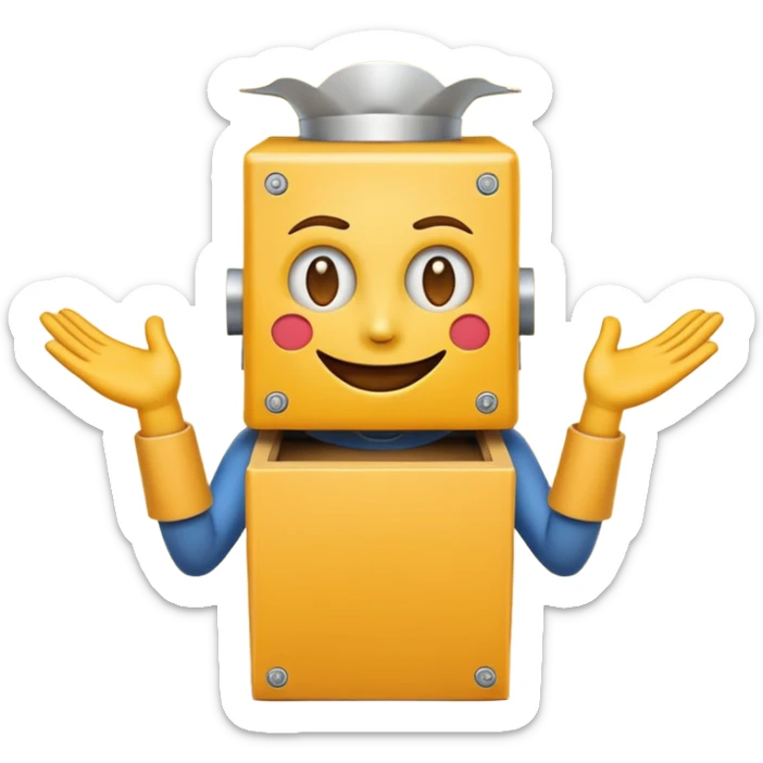 Create an emoji (one of the classic yellow faces) but make them have hands and wind an imaginary jack in the box (no props or anything just the hands and face) but also have the mouth like an o sticker