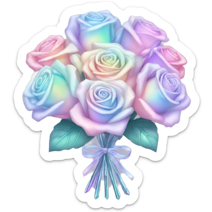 Pale pastel holographic crystal rose bouquet  sticker