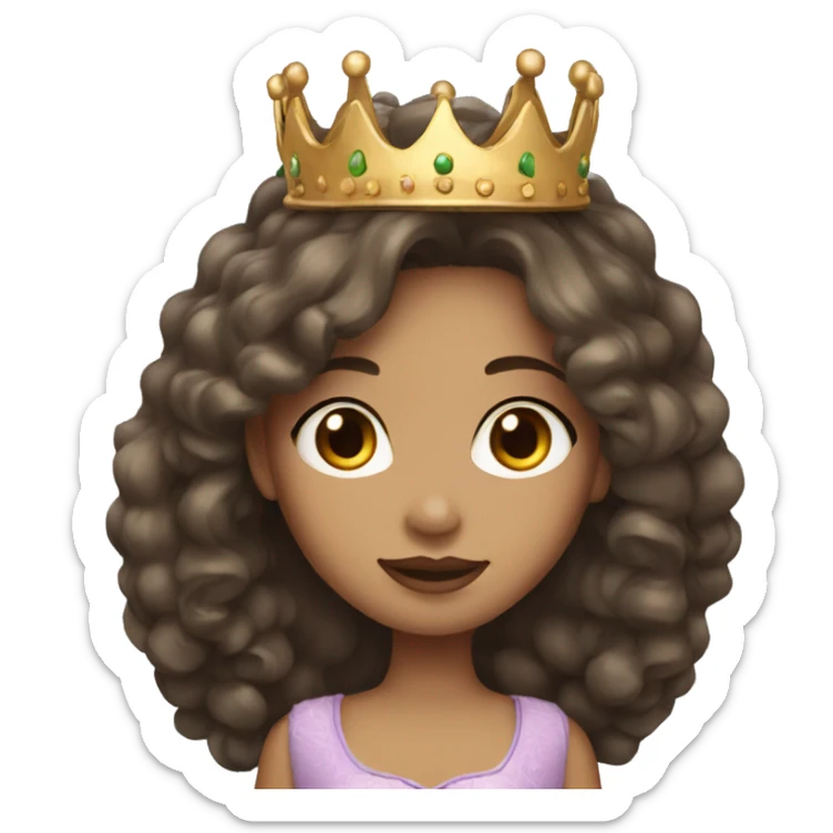 Light skin girl with long dark brown hair and crown sticker