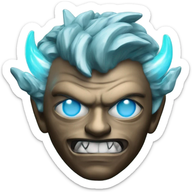 chrome demon with aquamarine lazer eyes and letter B on the face, 3d, portrait, black background sticker