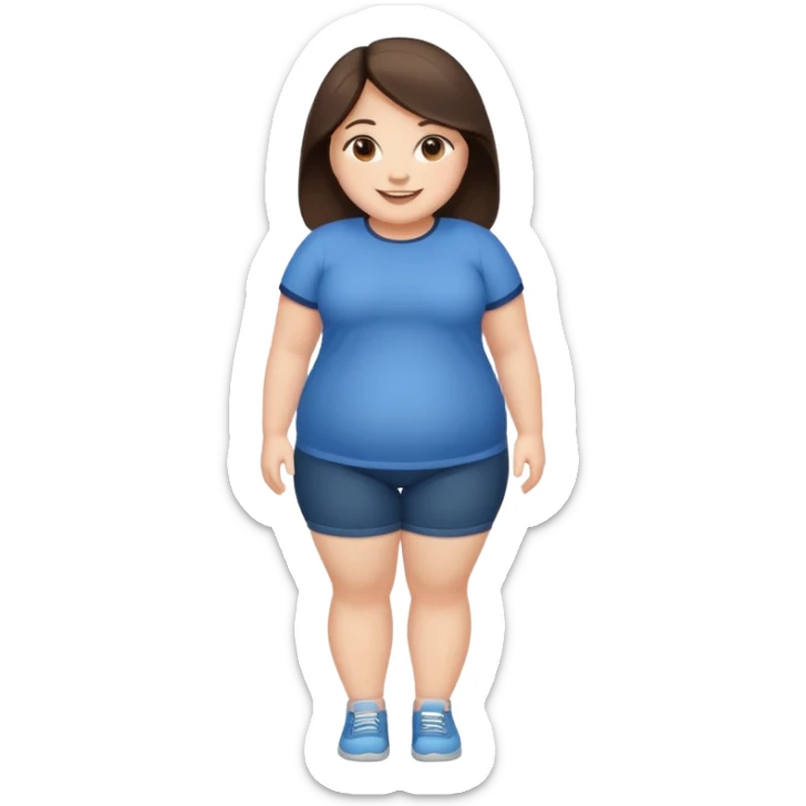 chubby brunette girl with mid length hair posing for a picture. full body picture sticker