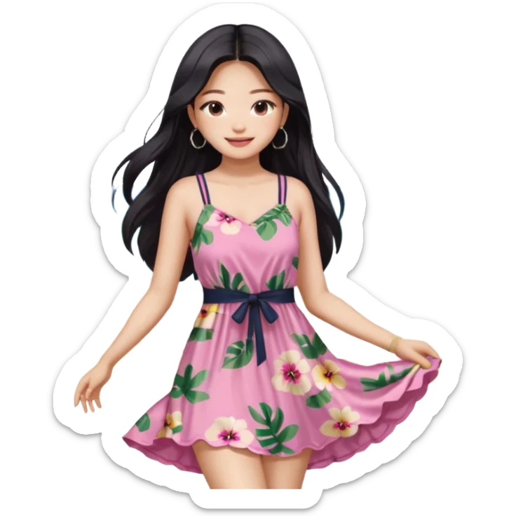Jennie Kim from Blackpink, medium shot, wearing a stylish beach dress sticker