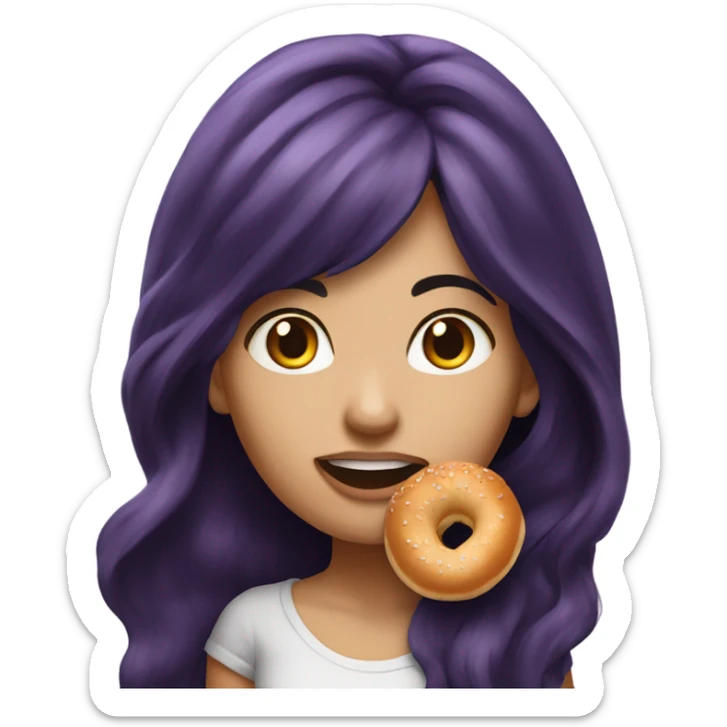 Long hair with dark purple hair chinita girl eating bagel  sticker