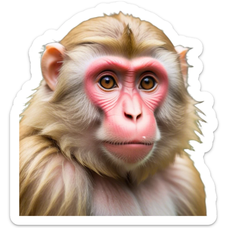 Cinematic Noble Macaque Portrait Emoji, Poised and regal, with a smart, agile build and expressive, deep-set eyes, adorned with soft, detailed fur and a dignified expression, Simplified yet sharp and sophisticated features, highly detailed, glowing with a soft, natural radiance, high shine, intelligent and commanding, stylized with an air of primate nobility, focused and alert, soft glowing outline, capturing the essence of a watchful and confident guardian that appears ready to leap out of the screen with effortless authority! sticker