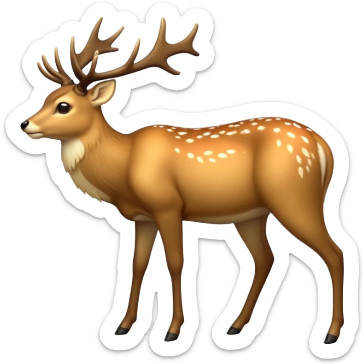 cinematic-[deer]-realistic-full-body-standing on all fours-emoji,-tail-tucked-close,-head-tilted-dramatically,-sleek-[fawn]-fur,-simplified-yet-realistic-focused-features,-highly-detailed,-glowing-with-an-almost-sarcastic-glow big antlers sticker