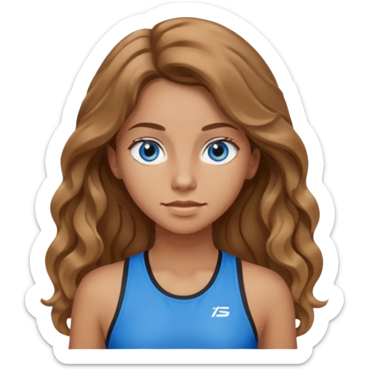 Girl with light brown wavy long hair and blue eyes who likes the gym sticker