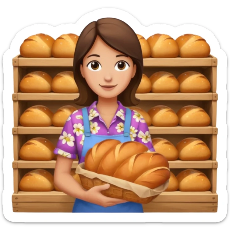 Shopper with bread loaf,Farmers’ Market, background bakery shop, market. sticker