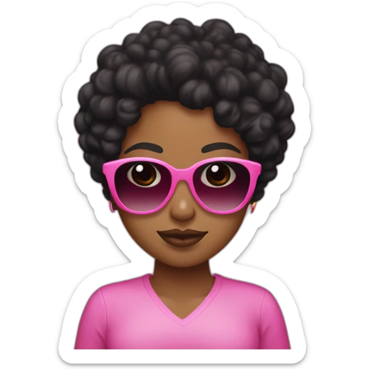 Brown girl whit curly black hair with pink sunglasses  sticker
