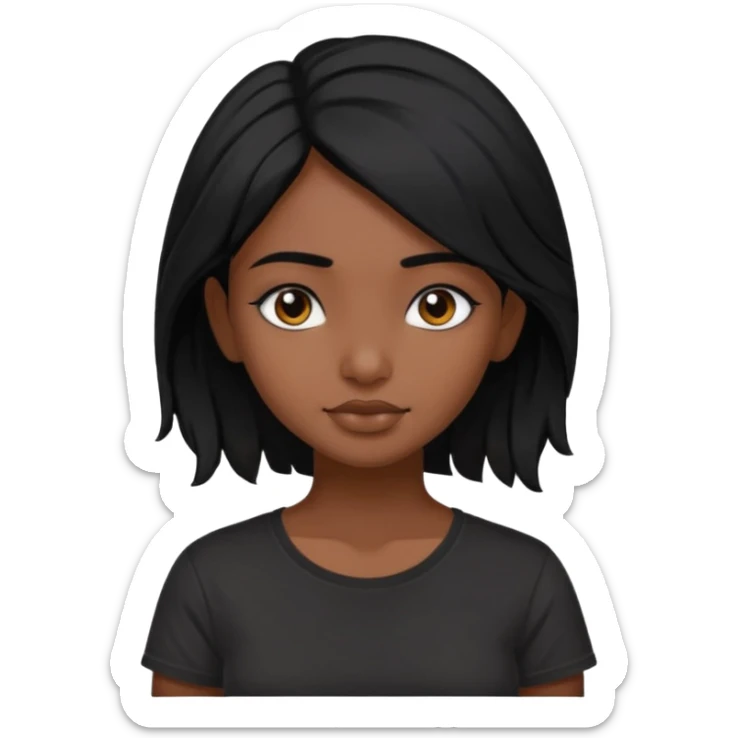 a pretty dark  indian bratz girl with messy dark black hair, wearing a black tee. sticker
