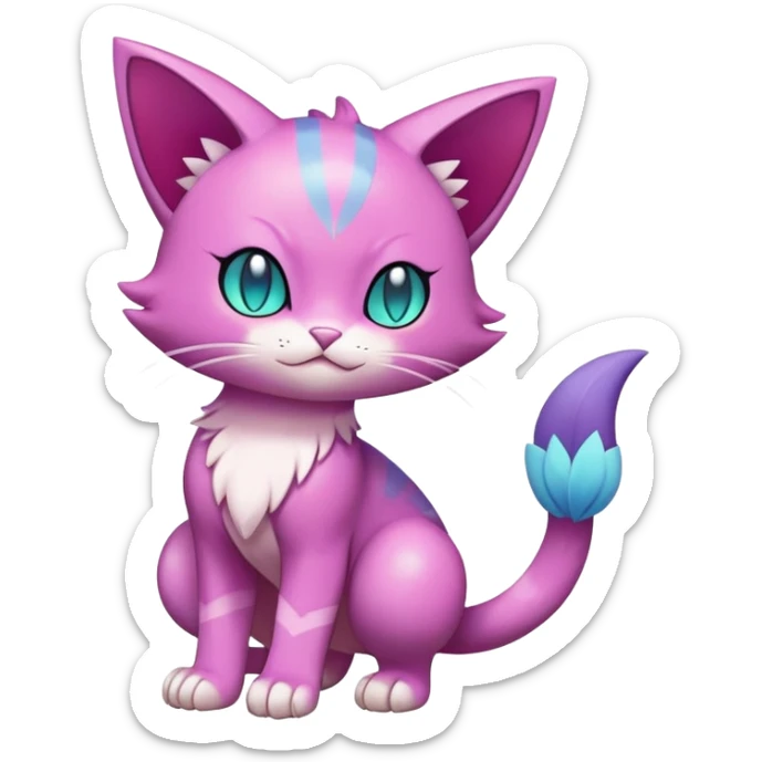 Shiny Elemental Exotic Colorful Fantasy Purrloin-Skitty-Pokémon-Fakémon-hybrid-creature (full body) sticker