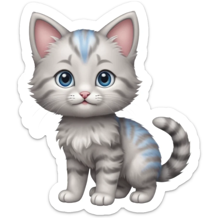 Cute blue eyed gray baby girl kitten standing on back legs sticker