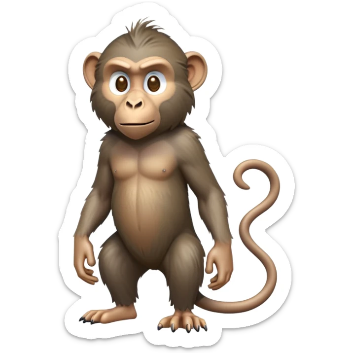 cinematic-hairy baboon-full-body-standing on all fours-emoji,-head-tilted-dramatically,-thick-grey-and-brown-fur,-simplified-yet-realistic-focused-features,-highly-detailed,-glowing-with-an-almost-sarcastic-glow expressive eyes, his top half covered in hair sticker