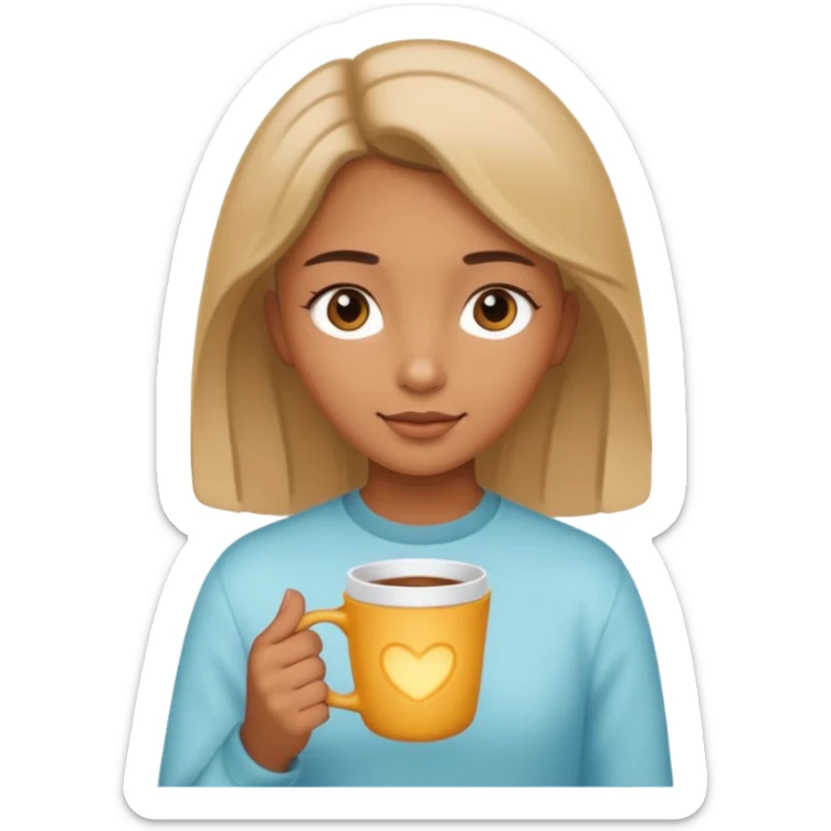 The girl holds a cup in her hands. There is a glow around the girl. sticker