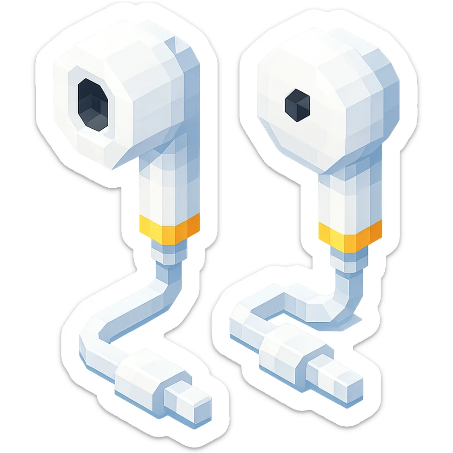 white EarPods headphones with a retro design sticker