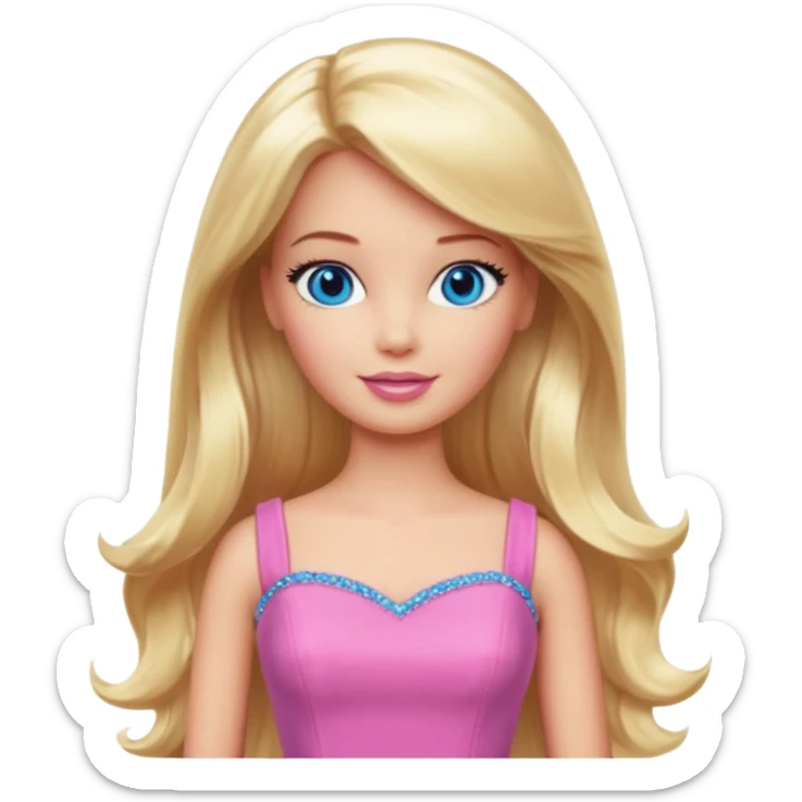 barbie, long blonde hair, pink dress, with blue eyes,different dress sticker