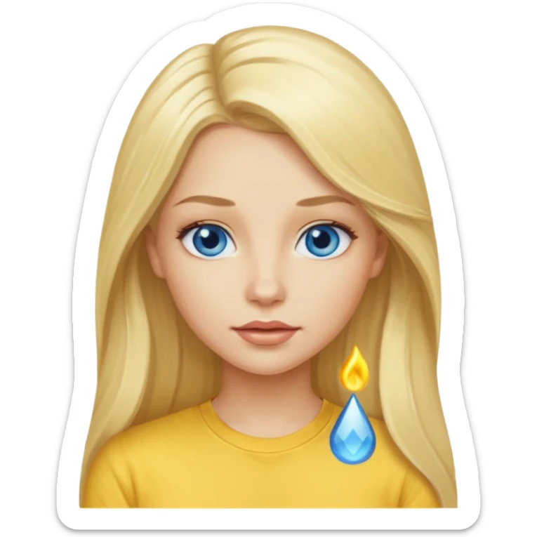 blonde woman long hair blue eyes yellow shirt shiny lips sticker