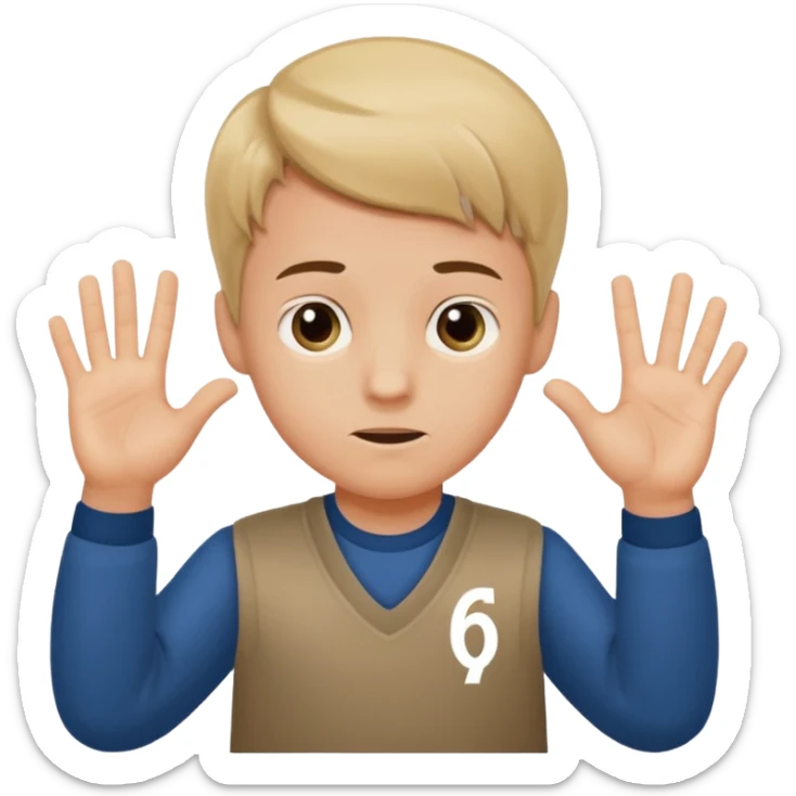 A boy shrugging with the number 6 over one hand and the number 7 over the other  sticker