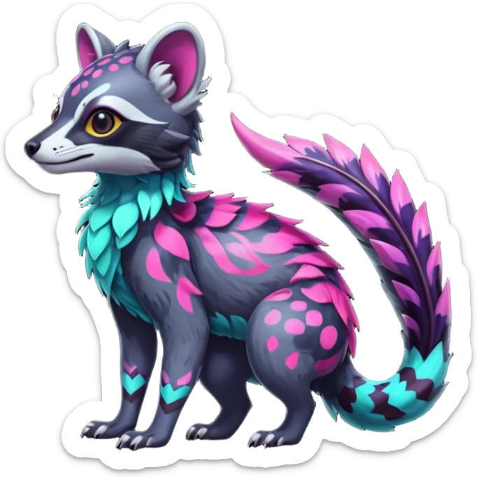 Colorful neon tropical exotic cute cool beautiful shiny beautiful fantasy-civet-genet-sergal-vernid-Gryphon-Cacomistle-Trico-oncilla-animal-Fakémon-hybrid-fursona (full body) sticker