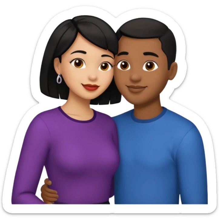 Ebony couple, light skin female with black hair, brown skin male with low haircut no bread kiss sticker
