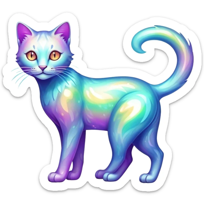 Colorful vibrant transparent iridescent luminescent ethereal fantasy-lynx-leopard-cheetah-caracal-serval-feline-animal, full-body sticker