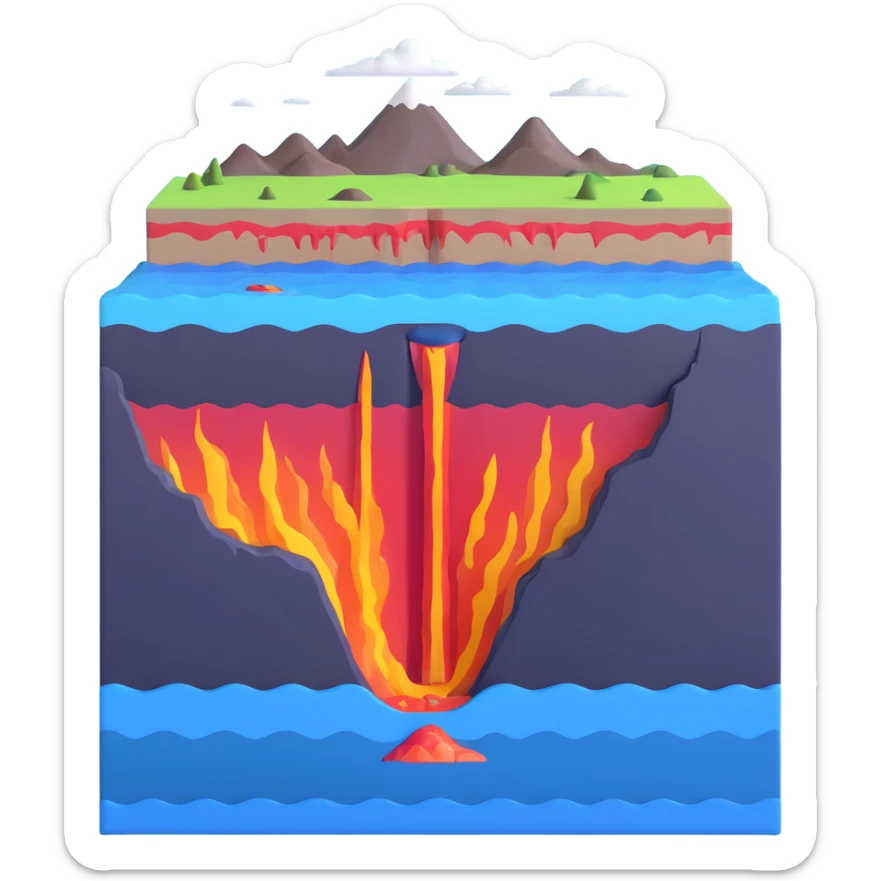 Cross-section of seafloor spreading with magma rising at mid-ocean ridge sticker
