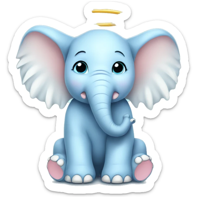 Baby blue baby elephant that is fat with big white angel wings  sticker