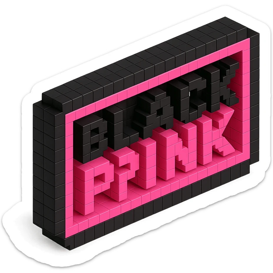 BLACKPINK-inspired object, black and pink colors, blocky and 3D pixelated look sticker