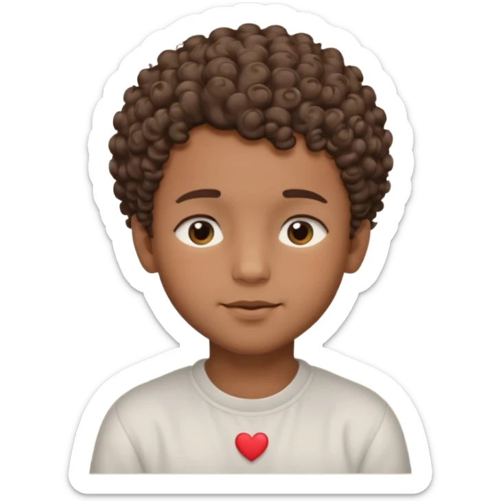 Brown boy with a dro fade haircut his hair is curly dreaming about his girlfriend small smirk on his face eyes closed with a little heart above his head sticker