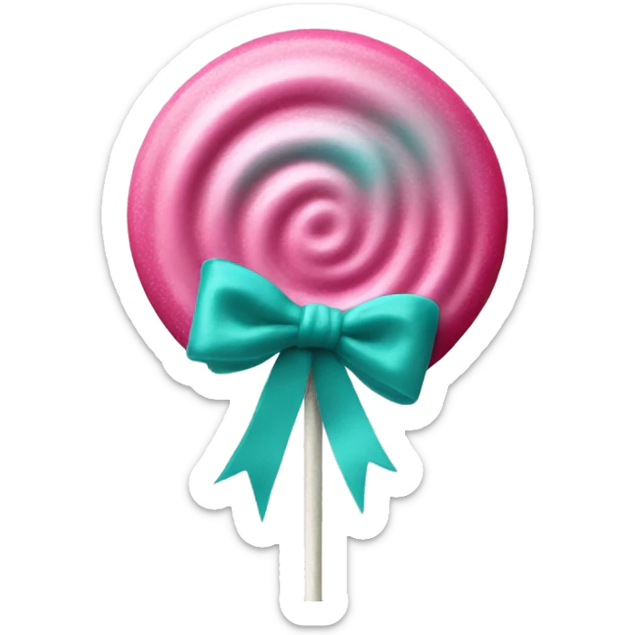 Realistic pink to teal ombre lollipop candy with teal bow on the stick. sticker