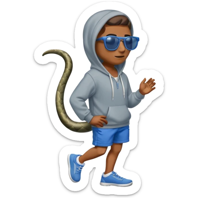 anthropomorphised snake wearing sunglasses, hoodie and shorts, walking upright sticker