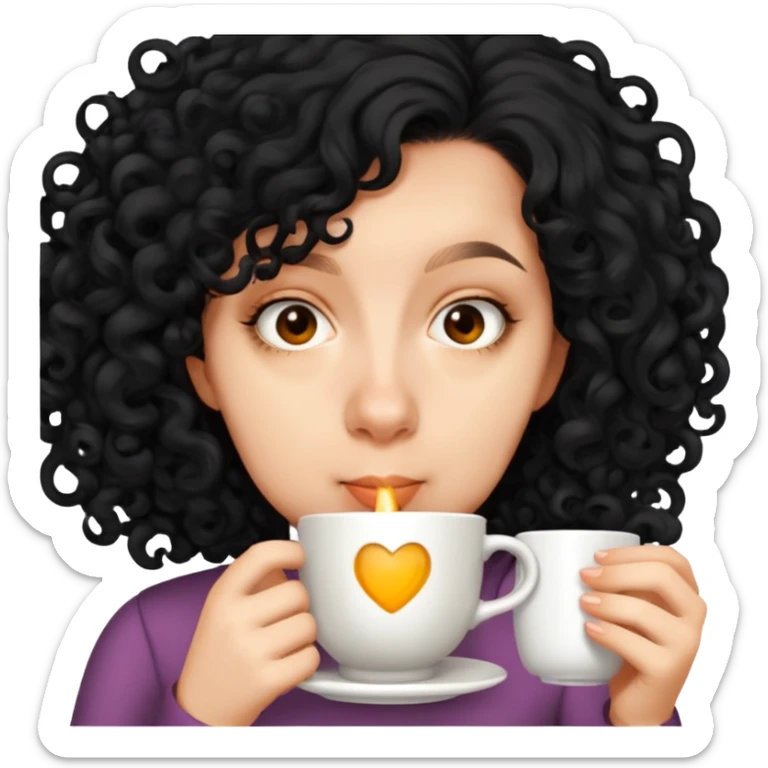Curly haired girl sipping tea sticker