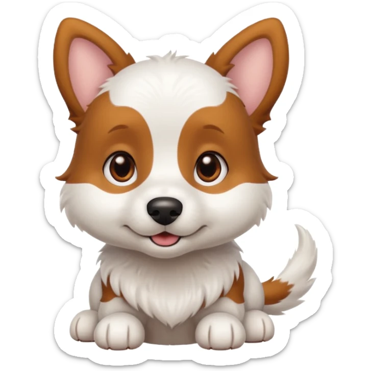White dog with brown eyes and some long body and white ears with brown spots curved on the sides sticker