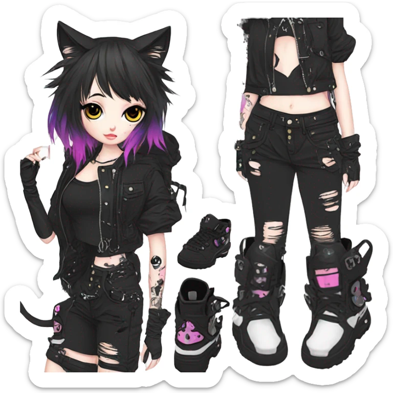 Edgy Kawaii Cute Cool Cartoon Anime Punk Techwear Gothic Catgirl sticker