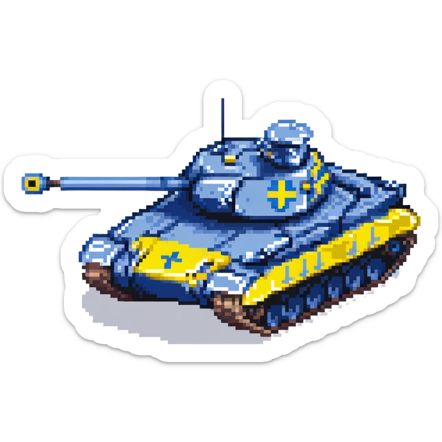 Ukrainian tank with blue and yellow details, military vehicle sticker