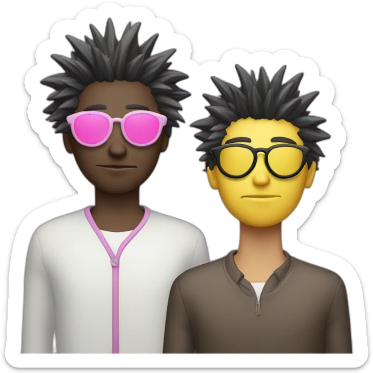 Salseman with ghost white skin waring round glasses with the left lens being pink and the right lens being yellow and his hair is spiky on the edges sticker