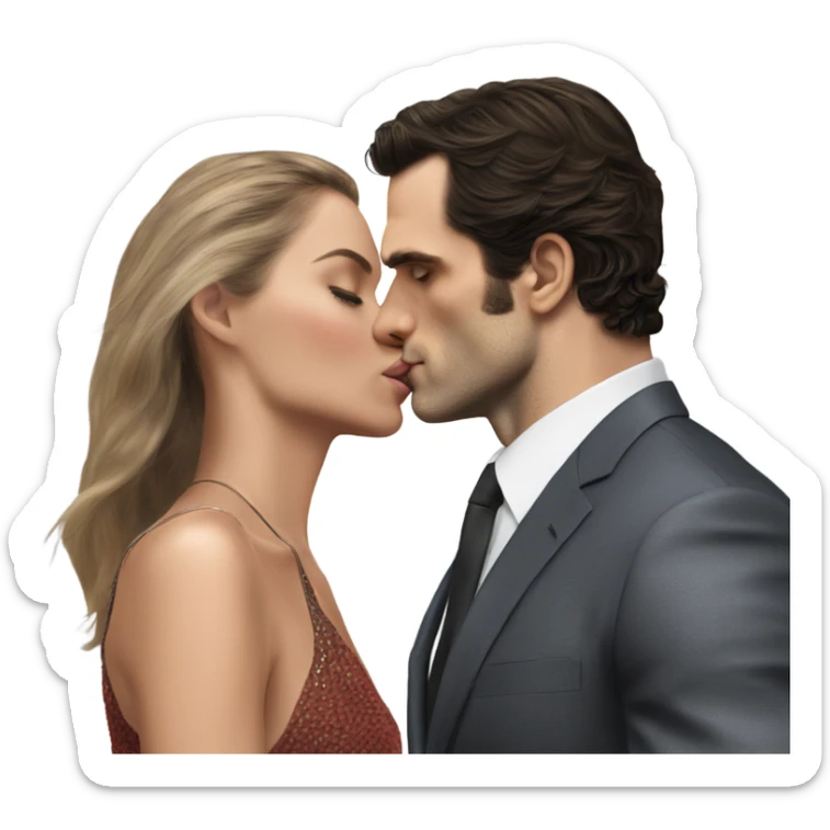 realistic photo of Henry Cavill kissing a beautiful female model  sticker
