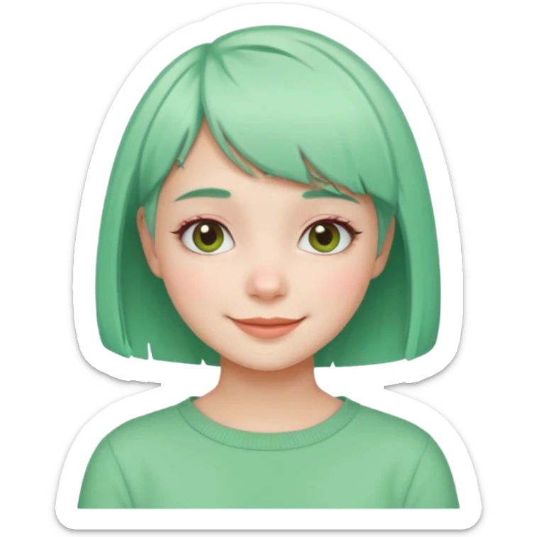 Girl with Mint Bob Cut – short pastel-green hair, cheerful smile. sticker