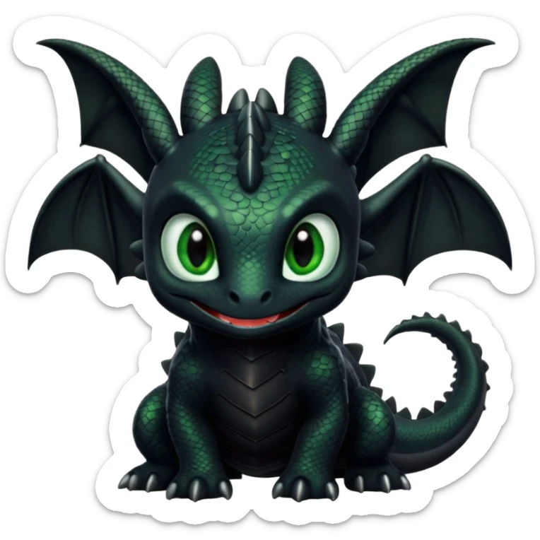 Dragon, toothless in how to train your dragon, black skin, and green eyes, cute  sticker